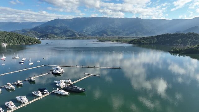 Angra dos Reis, Rio de Janeiro. Aerial view, establishing shot.