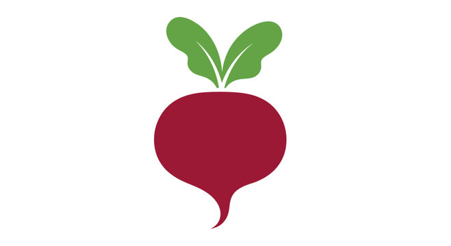 Red beet icon with green leaves on white