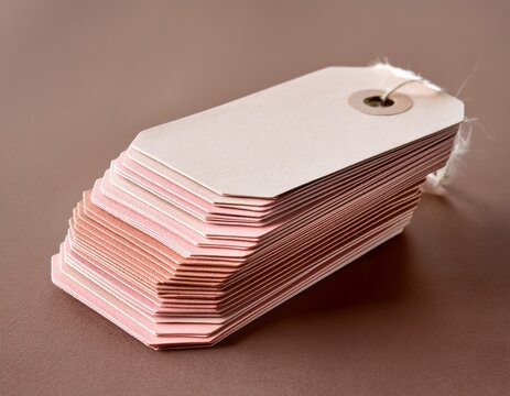 stacked rectangular recycled paper tags in dusty rose and cream