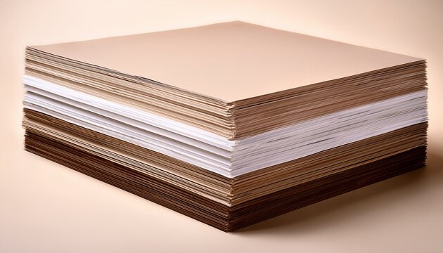 stack of rectangular matte paper sheets in white beige and brown
