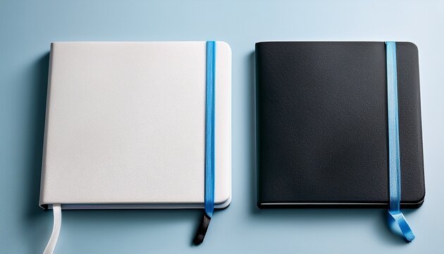 black white and light blue notebook mockups with elastic closures