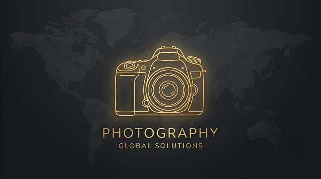 Golden camera illustration on world map background with high quality, background