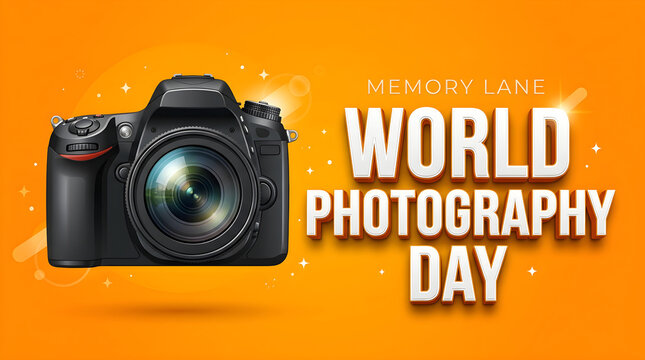 World photography day celebration with camera photography equipment celebrate