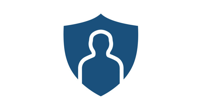 Shield silhouette with human figure icon.