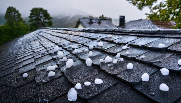 hailstones scattered on dark roof shingles with wet storm weather texture hail roof shingles storm weather ice stones