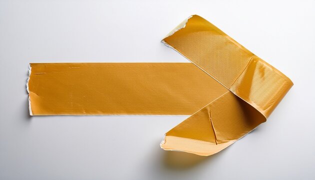 torn piece of adhesive masking tape in the shape of a directional arrow on white background