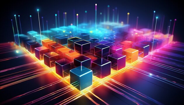 colorful glowing blocks connected