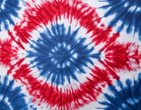 tie dye fabric with red and blue patterns on white background