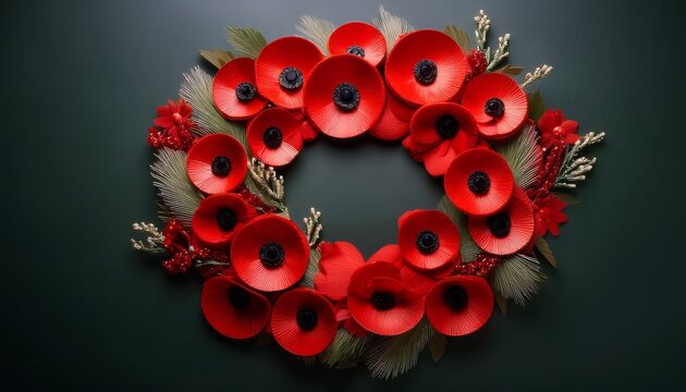red poppies wreath anzac day and remembrance day
