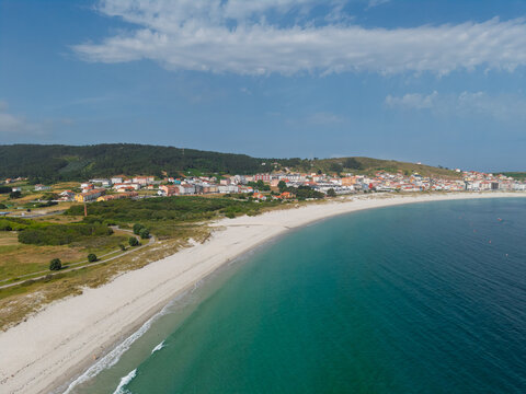 Aerial view lari&ntilde;o beach turquoise water coastline town