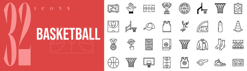 Basketball Sport 32 Outline Icons Vector Set © Chernobyl Studio