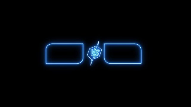 Versus Comparison Screen Template with Neon Glowing Frames and VS Symbol on Black Background, team x v team y. today live neon toolbox animated.