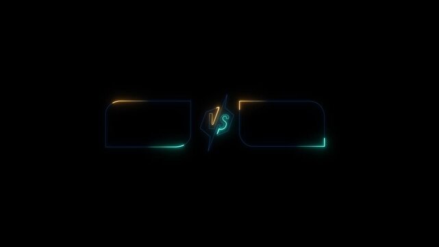 Versus Comparison Screen Template with Neon Glowing Frames and VS Symbol on Black Background, team x v team y. today live neon toolbox animated.