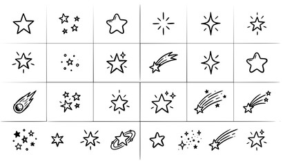 Hand Drawn Star Doodle Collection Sketch Sparkles Comets and Space Elements Vector Illustration © Md Monirul