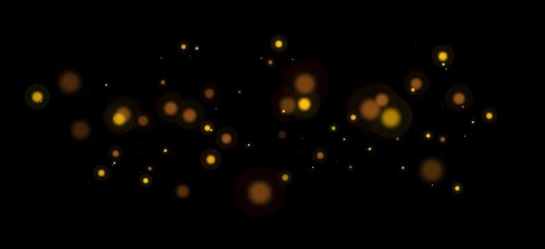 Gold magic dust and flickering sparkles, abstract glowing particles cloud and bokeh effect, luxury golden glitter spray for holiday card design, shining light overlay for creative graphic projects 