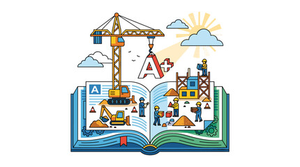 Fototapeta premium Construction pop up book with crane and buildings