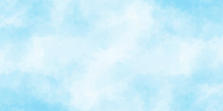 Light blue watercolor splash background with soft clouds texture abstract paint pattern for wedding invitation backdrop. Light blue watercolor washes and soft white textures resembling clouds.