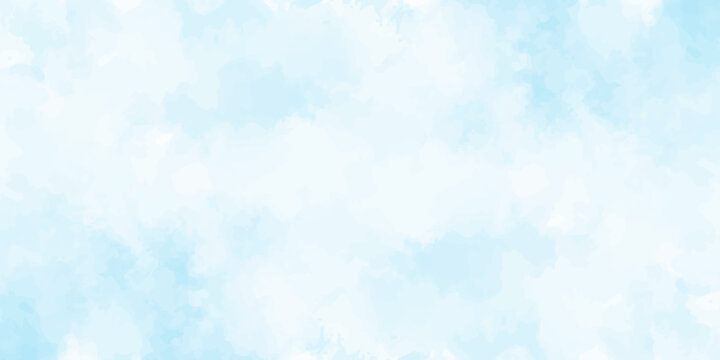 Light blue watercolor splash background with soft clouds texture abstract paint pattern for wedding invitation backdrop. Light blue watercolor washes and soft white textures resembling clouds.