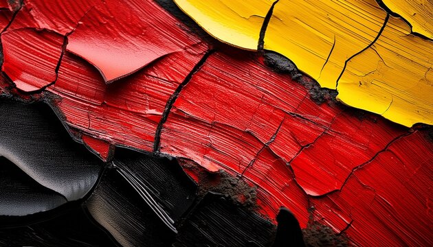 a polished market friendly photograph vivid macro beauty up close phot of black red and yellow cracked paint