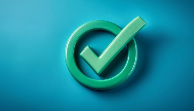 this image shows a green checkmark floating in a clean blue backdrop effectively symbolizing confirmation approval and correctness with a modern and stylish appearance