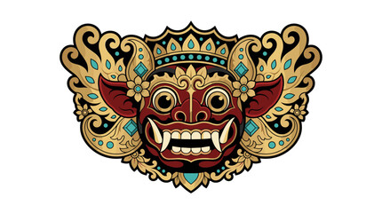 Obraz premium Detailed Balinese mask with blue gem accents.
