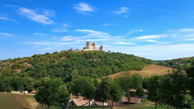 The Castle of Csesznek in Hungary from far
