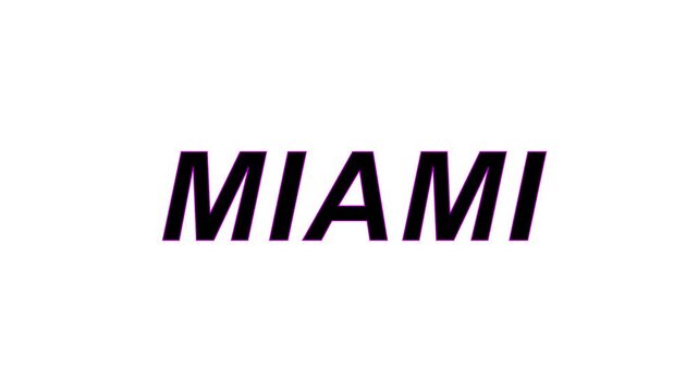 Miami city label glitch animation on a plain black background
