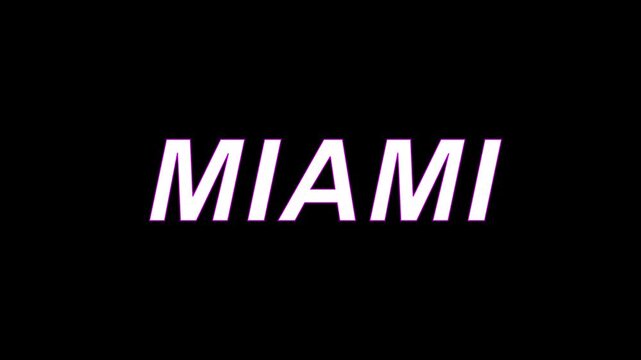 Miami city label glitch animation on a plain black background