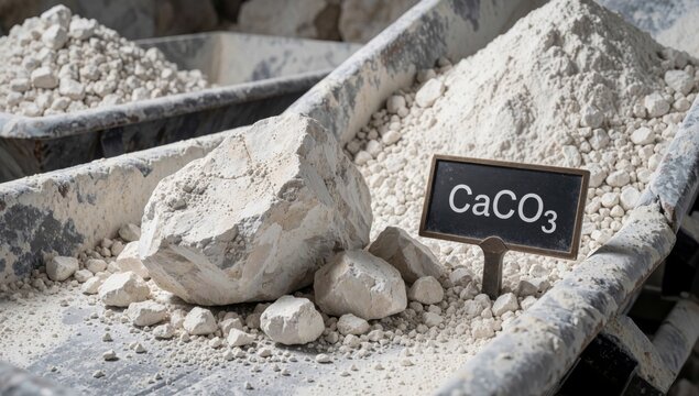 Close-up pile white rocks gravel conveyor belt different sizes shapes larger than others center there large ro