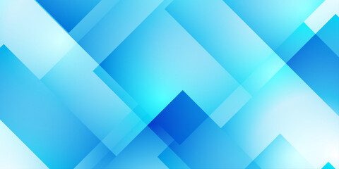 Obraz premium Abstract light blue geometric background with overlapping transparent squares and subtle glowing digital flares.