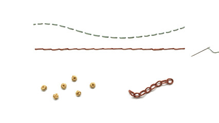 Naklejka premium Sewing needle with thread lines, beads, and a metal chain isolated on a transparent background