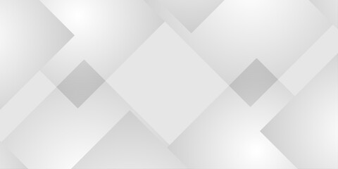 Obraz premium Abstract white and grey geometric background with overlapping diagonal square shapes and subtle light gradient effects. A soft grey and white gradient.