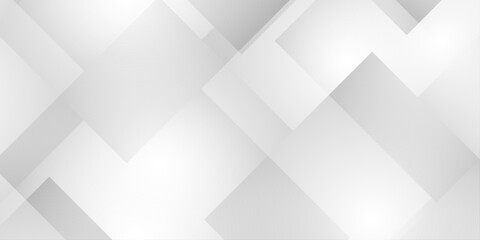 Obraz premium Abstract white and grey geometric background with overlapping diagonal square shapes and subtle light gradient effects. A soft grey and white gradient.