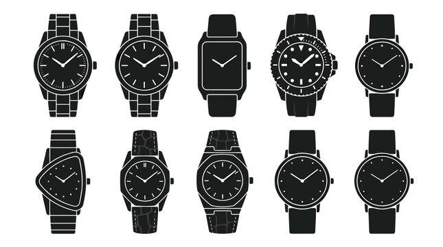 Collection of various wrist watch icons in silhouette style