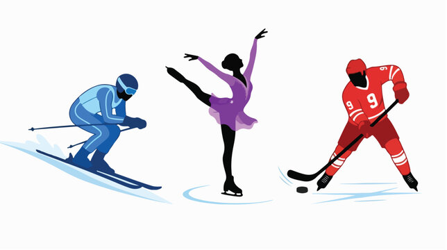 Athletes ski hockey player and figure skater compete in winter sports event 567