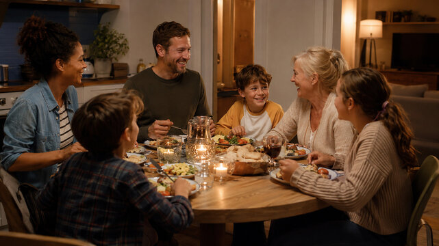 Blended Family Sharing Warm Meal at Home