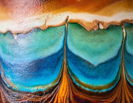 macro close up of ceramic glaze texture on handmade pottery shiny surface of fired clay with colorful layers artistic abstract background for craft design and art studio concept