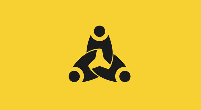 Three interlocking people icons representing teamwork unity