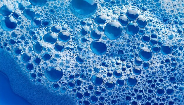 close up texture of blue soapy foam and laundry suds forming an abstract bubbly surface featuring soft patterns delicate bubbles fresh cleaning concept vibrant color rich texture and detailed ba