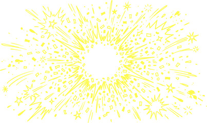 Yellow explosion vector illustration, bright comic burst with stars and confetti, sunburst effect for celebration and party design © SanaMuhyUdDin