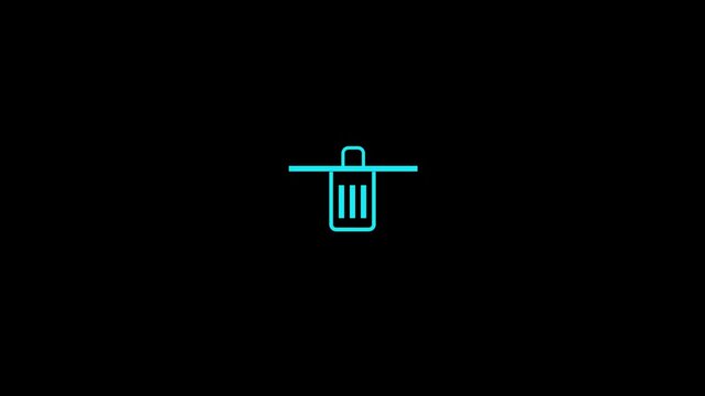 Blue neon trash can animation on black background