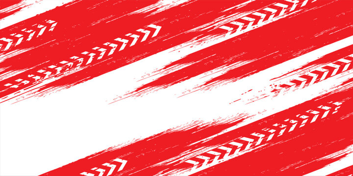 Red and white Tire tracks, wheel textures, tire tracks - auto racing, motocross, backgound. vector illustration