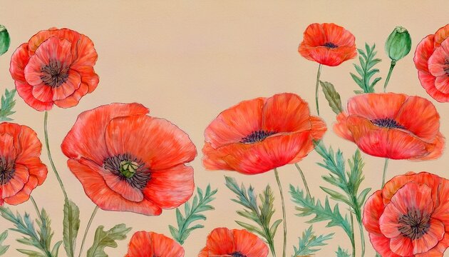 watercolor poppy floral pattern on printable decorative paper background