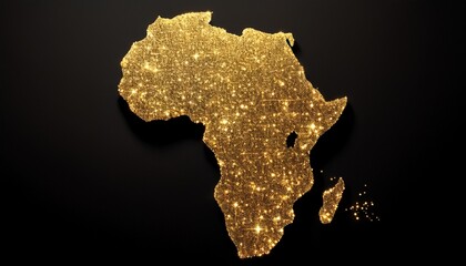 africa continent shaped from golden glitter on a black background