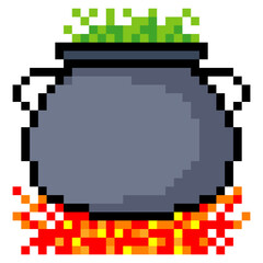 Fototapeta premium Boiling cauldron potion in pixel art style