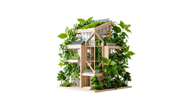 Edificio moderno con arquitectura verde y paneles solares PNG Isolated on transparent background