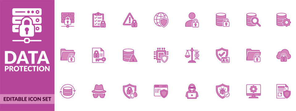 security editable line icons for server lock document network user