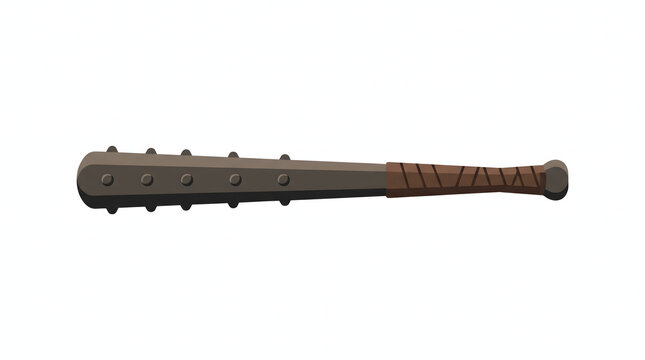Medieval iron kanabo club weapon. Ancient spiked mace isolated on white background.