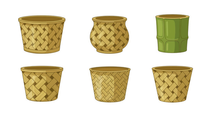 Set of Various Woven Wicker Baskets and Decorative Planters