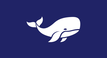 Minimalist white whale silhouette on dark blue background. © Gurih